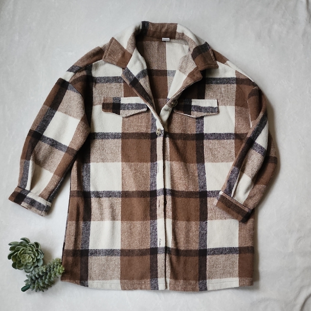 SHEIN Brown Plaid Kids Jacket
